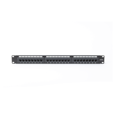 Panel de parcheo de impacto (110) UTP de 24 puertos Cat6A, 19in, con barra para Organizar cables y espacio para Etiqueta