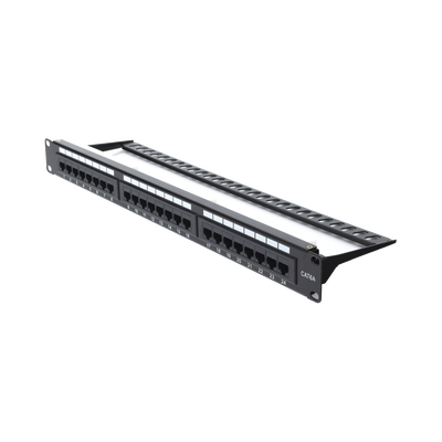 Panel de parcheo de impacto (110) UTP de 24 puertos Cat6A, 19in, con barra para Organizar cables y espacio para Etiqueta