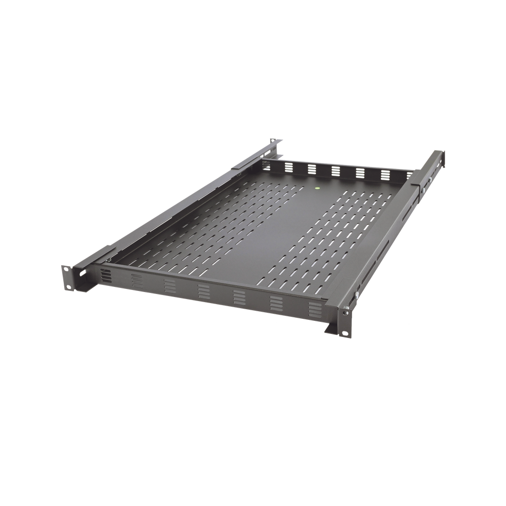 Charola Ventilada para Soportar Equipos en Rack, Profundidad Ajustable de 495 a 965 mm, 1U, Color Negro