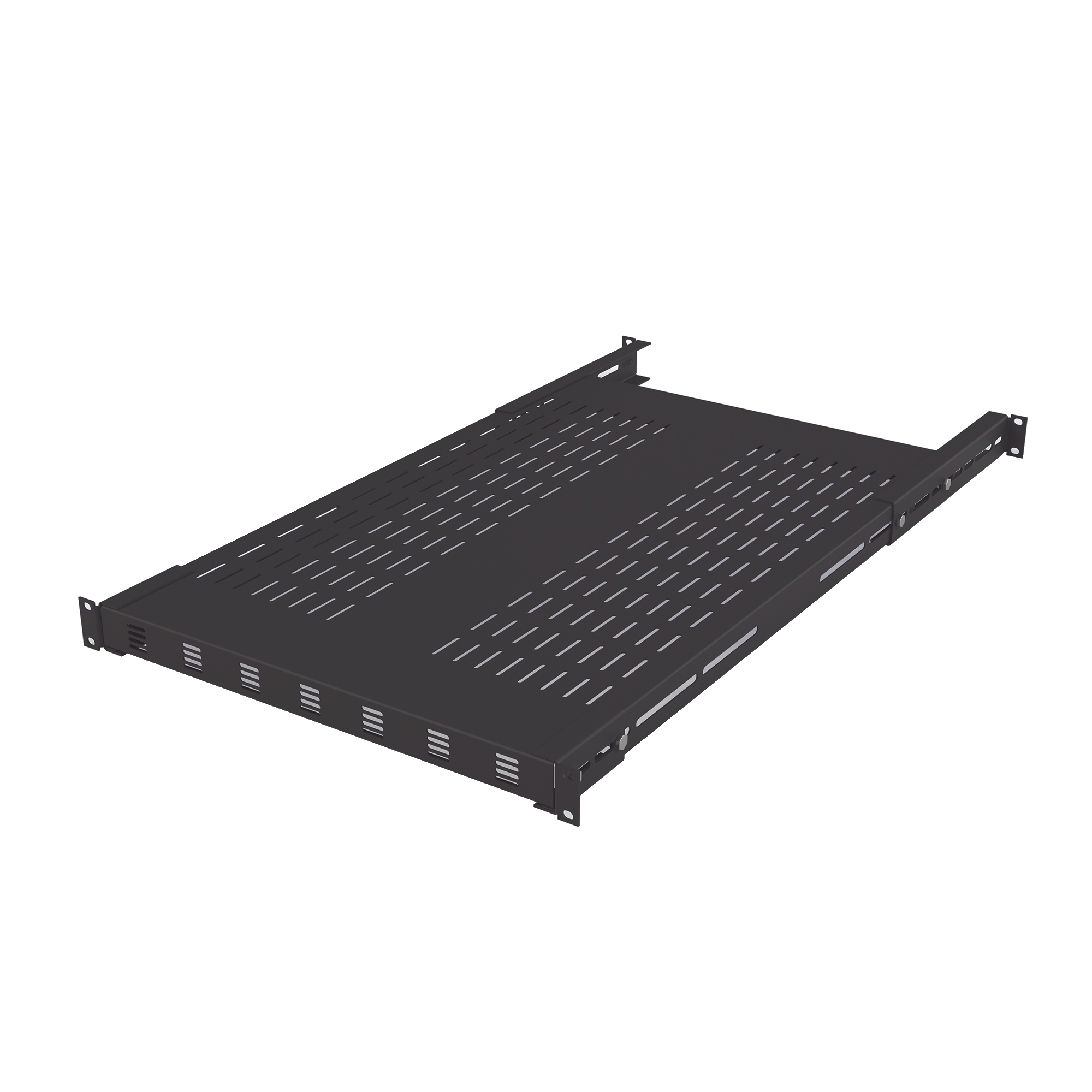 Charola Ventilada para Soportar Equipos en Rack, Profundidad Ajustable de 495 a 965 mm, 1U, Color Negro