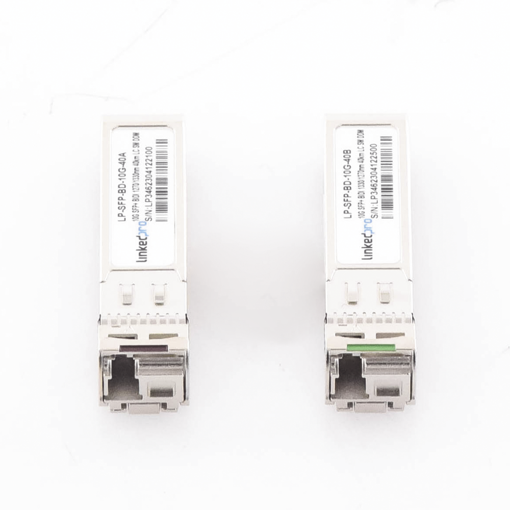 Transceptores Ópticos Bidireccionales SFP+ (Mini-Gbic) / Monomodo 1270 & 1330 nm / 10 Gbps / 1000BASE-BX / Conector LC/UPC Simplex / DDM / Hasta 40 km / 2 Piezas