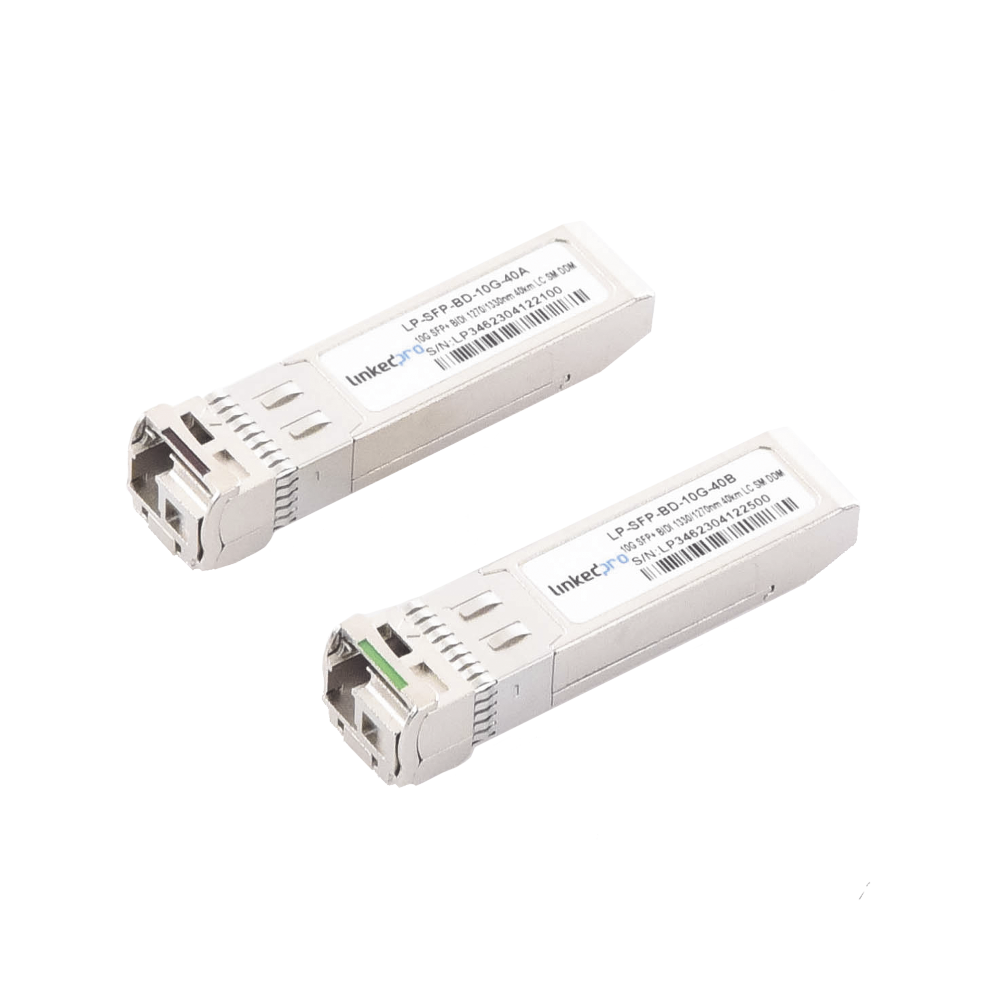 Transceptores Ópticos Bidireccionales SFP+ (Mini-Gbic) / Monomodo 1270 & 1330 nm / 10 Gbps / 1000BASE-BX / Conector LC/UPC Simplex / DDM / Hasta 40 km / 2 Piezas