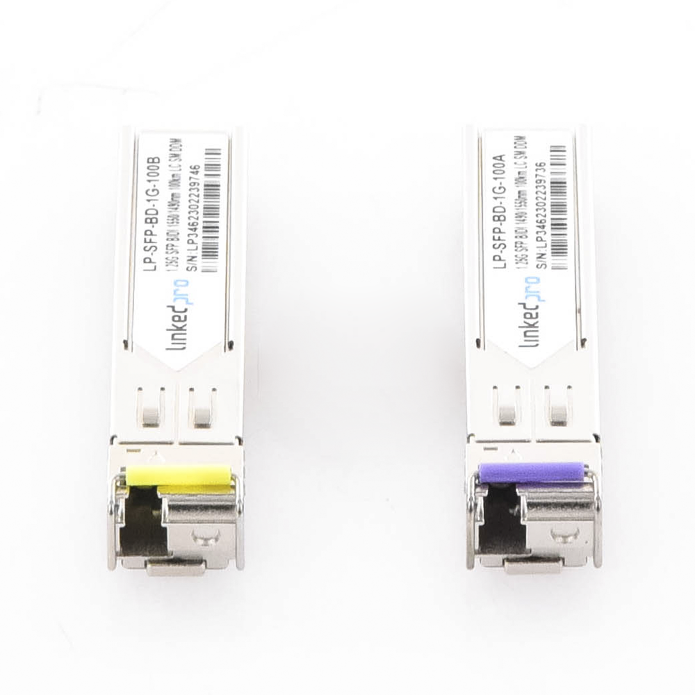 Transceptores Ópticos Bidireccionales SFP (Mini-Gbic) / Monomodo 1490 & 1550 nm / 1.25 Gbps / 1000BASE-BX / Conector LC/UPC Simplex / DDM / Hasta 100 km / 2 Piezas