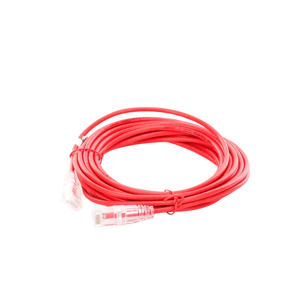 Cable de Parcheo Slim UTP Cat6A - 5 Metros (16.40 Pies) Rojo, Diámetro Reducido (28 AWG)