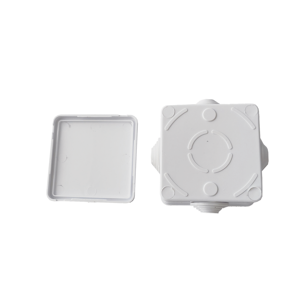 Caja de Derivación-Conexión para Exterior IP55 con 4 Entradas / 80 x 80 x 50 mm (3.1 x 3.1 x 2 in) / Sellado Seguro con Empaque + 4 Tornillos / Resiste Agua, Polvo y Sol Directo