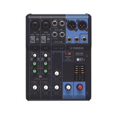 Mezcladora de Audio | 6 Canales | 2 entradas de micro/6 de línea (2 mono + 2 estéreo) | Alimentación Phantom