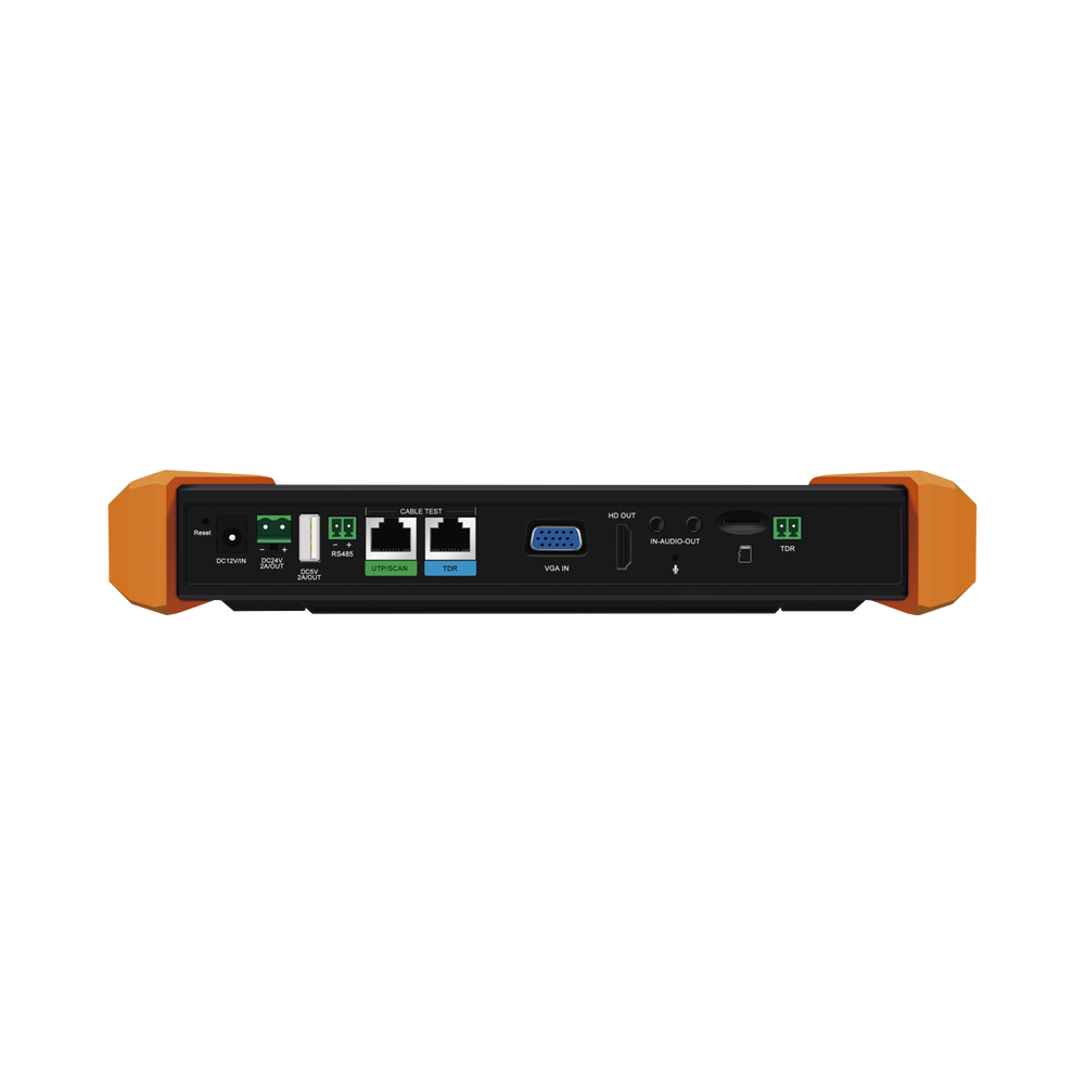 Probador de Vídeo con Pantalla LCD de 7" para IP ONVIF / 8MP TVI + 8MP CVI + 8MP AHD + SDI/EXâ€SDI + Multímetro + Cable TDR / Prueba de Red de Fibra Óptica + Medidor de Distancia Laser + Cámara Integrada