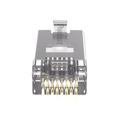 Plug RJ45 Cat5e Blindado, Para Cable UTP de Calibres 24-26 AWG, Chapado en Oro de 50 Micras, Paquete de 100 Piezas