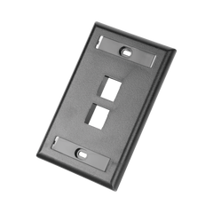 Placa de Pared Vertical, Salida Para 2 Puertos Keystone, Con Espacios Para Etiquetas, Color Negro