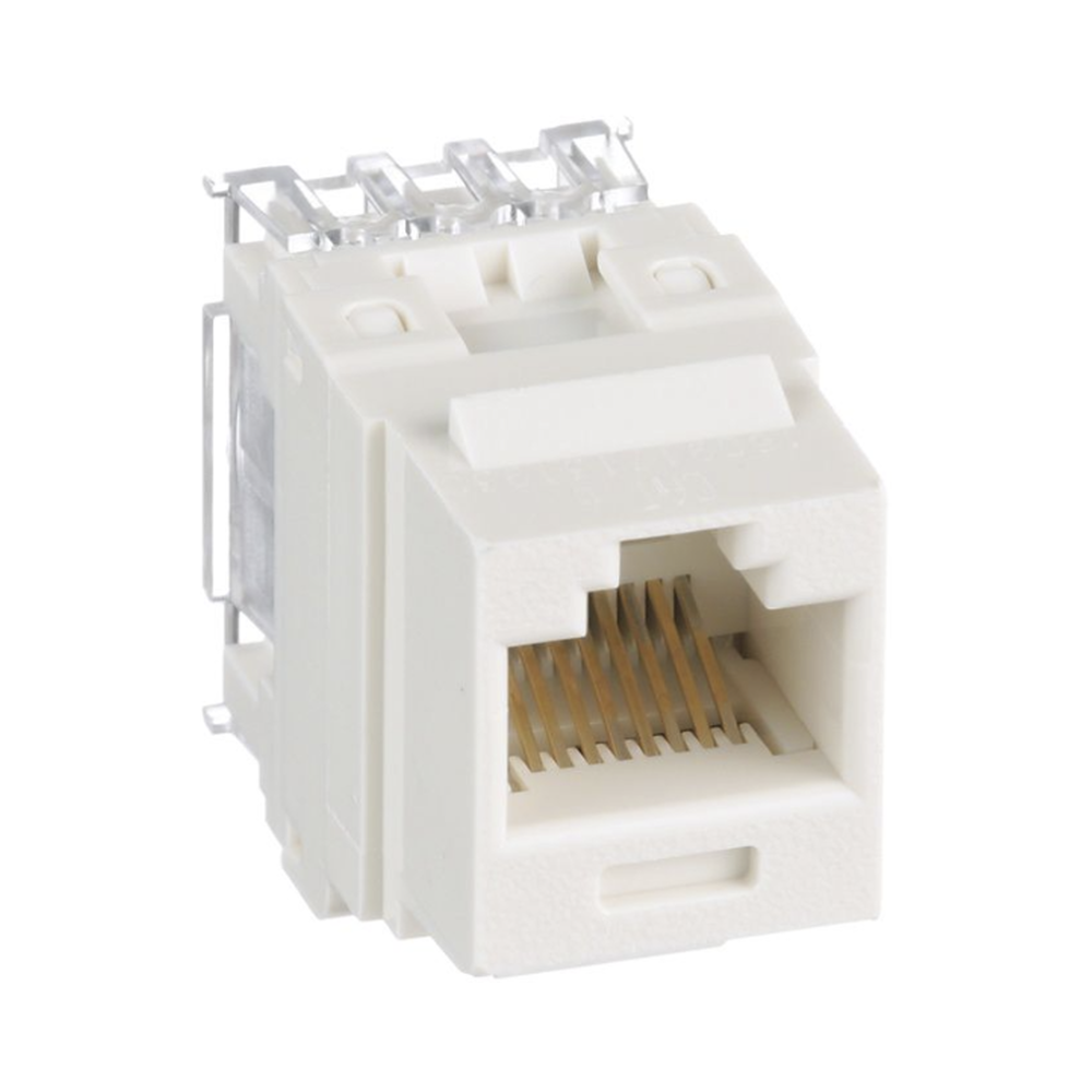 Conector Jack Estilo 110 (de Impacto), Tipo Keystone, Categoría 6, de 8 Posiciones y 8 Cables, Color Blanco Mate