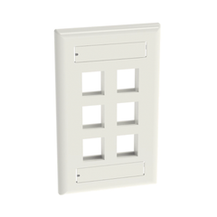 Placa de Pared Vertical, Salida Para 6 Puertos Keystone, Con Espacios Para Etiquetas, Color Blanco Mate