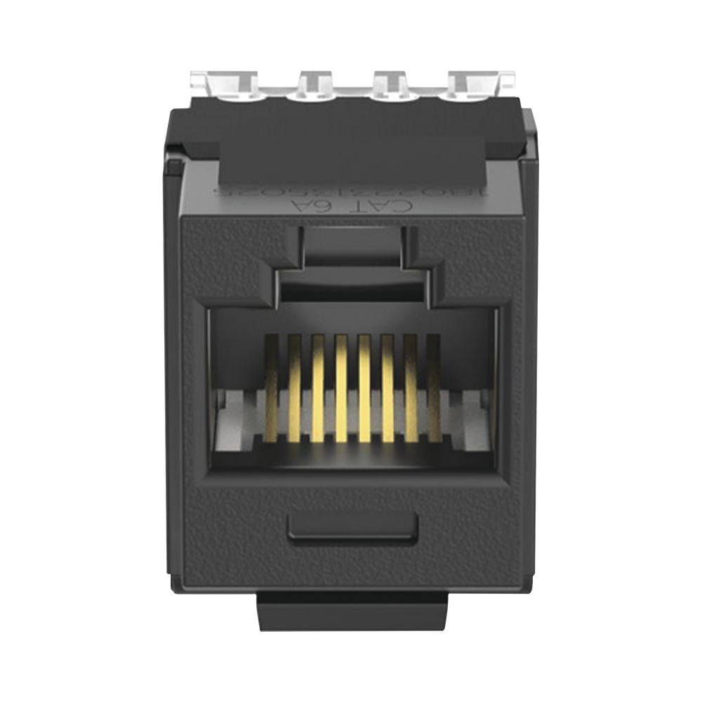 Conector Jack Estilo 110 (de Impacto), Tipo Keystone, Categoría 6A, de 8 Posiciones y 8 Cables, Color Negro