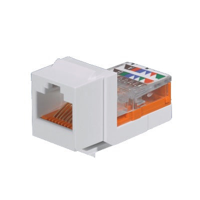 Conector Jack Estilo Leadframe, Tipo Keystone, Categoría 5e, de 8 Posiciones y 8 Cables, Color Blanco