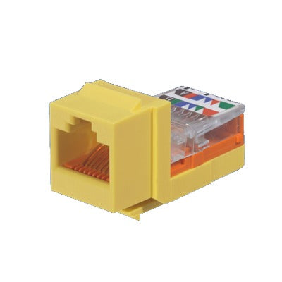 Conector Jack Estilo Leadframe, Tipo Keystone, Categoría 5e, de 8 Posiciones y 8 Cables, Color Amarillo