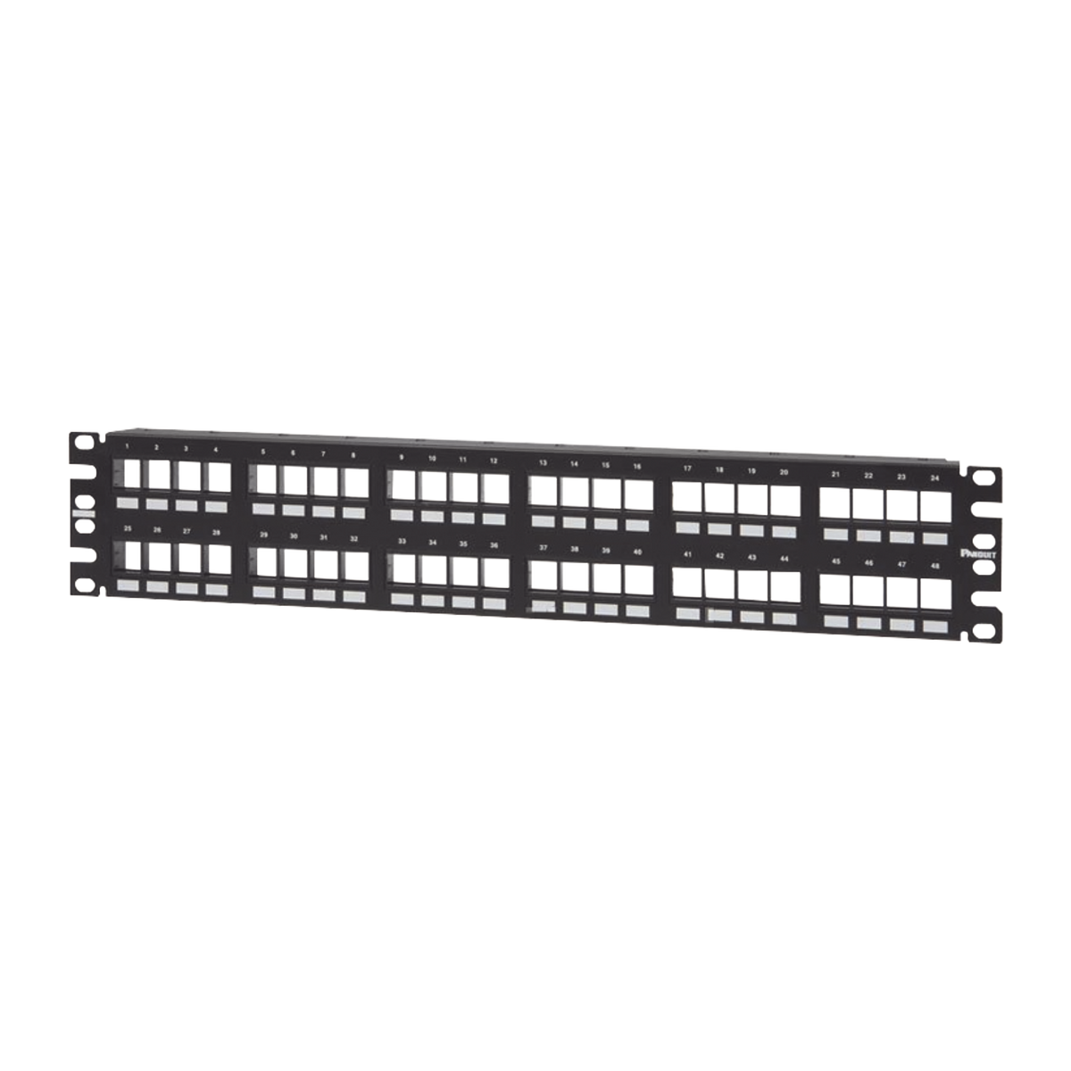 Panel de Parcheo Modular Keystone (Sin Conectores), Numerado y Espacio para Etiquetas, de 48 Puertos, 2UR