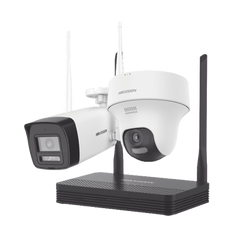Kit IP Inalámbrico 2 Megapíxel / NVS 4 Canales / 1 Cámara Bala Exterior + 1 Cámara Turret Interior con Lente 2.8 mm y Dual Light / Audio Bidireccional (Micrófono y Bocina) / Soporta Micro SD de 512 GB