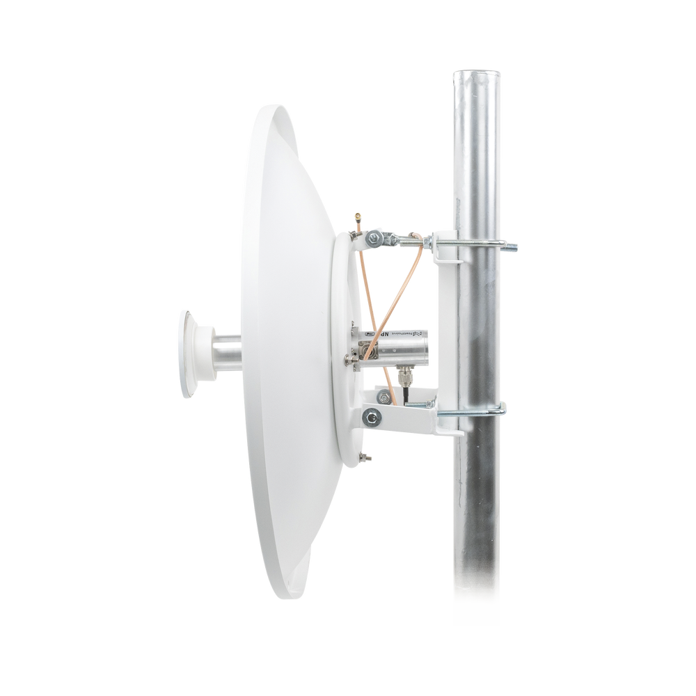 Antena Direccional de alto rendimiento / diámetro  de 60 cm / 4.9-6.4 GHz / Ganancia 30 dBi / SLANT de 45 ° y 90 ° / Ideal para 30 km / Conector N-Hembra / Montaje  y jumpers incluidos.