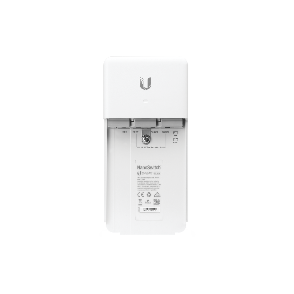 Switch PoE 24 V de Paso para Exterior con 4 Puertos Gigabit (1 PoE In, 3 PoE Out) NanoSwitch