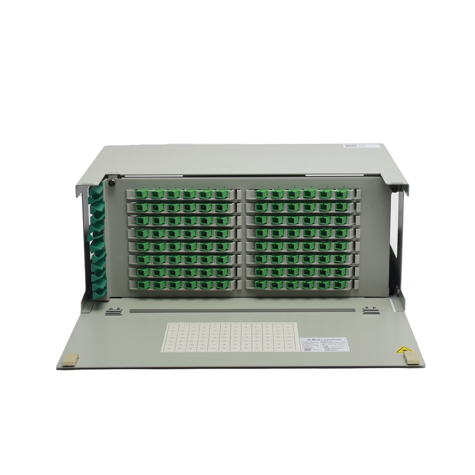 Distribuidor de Fibra Óptica para 96 Empalmes, con 96 Acopladores SC/APC y 96 Pigtails, 19, 4 UR