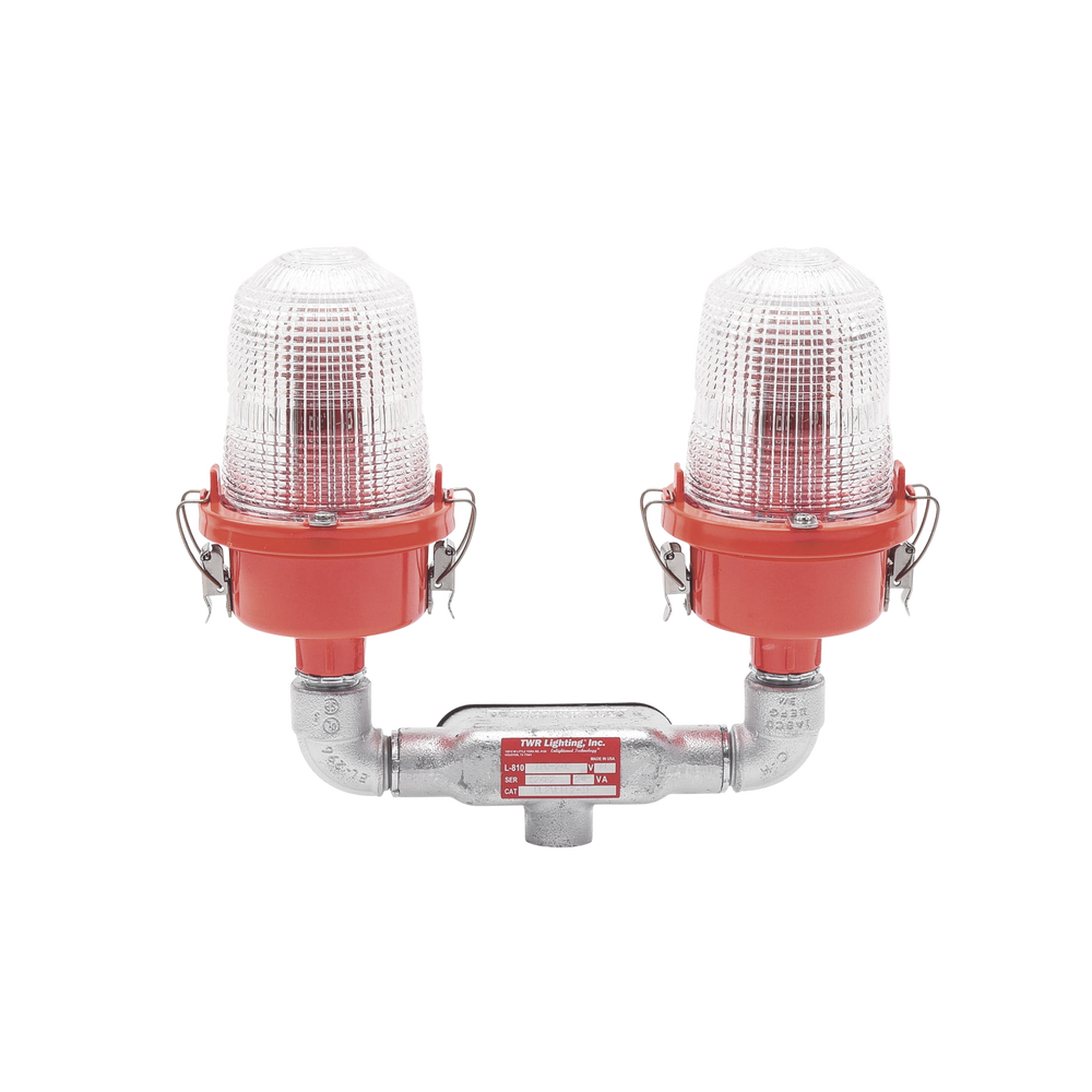 Lámpara de Obstrucción Roja Certificada/ Luz Fija Tipo L-810 Doble LED/ 120 - 240 Vca/ Luz Infraroja
