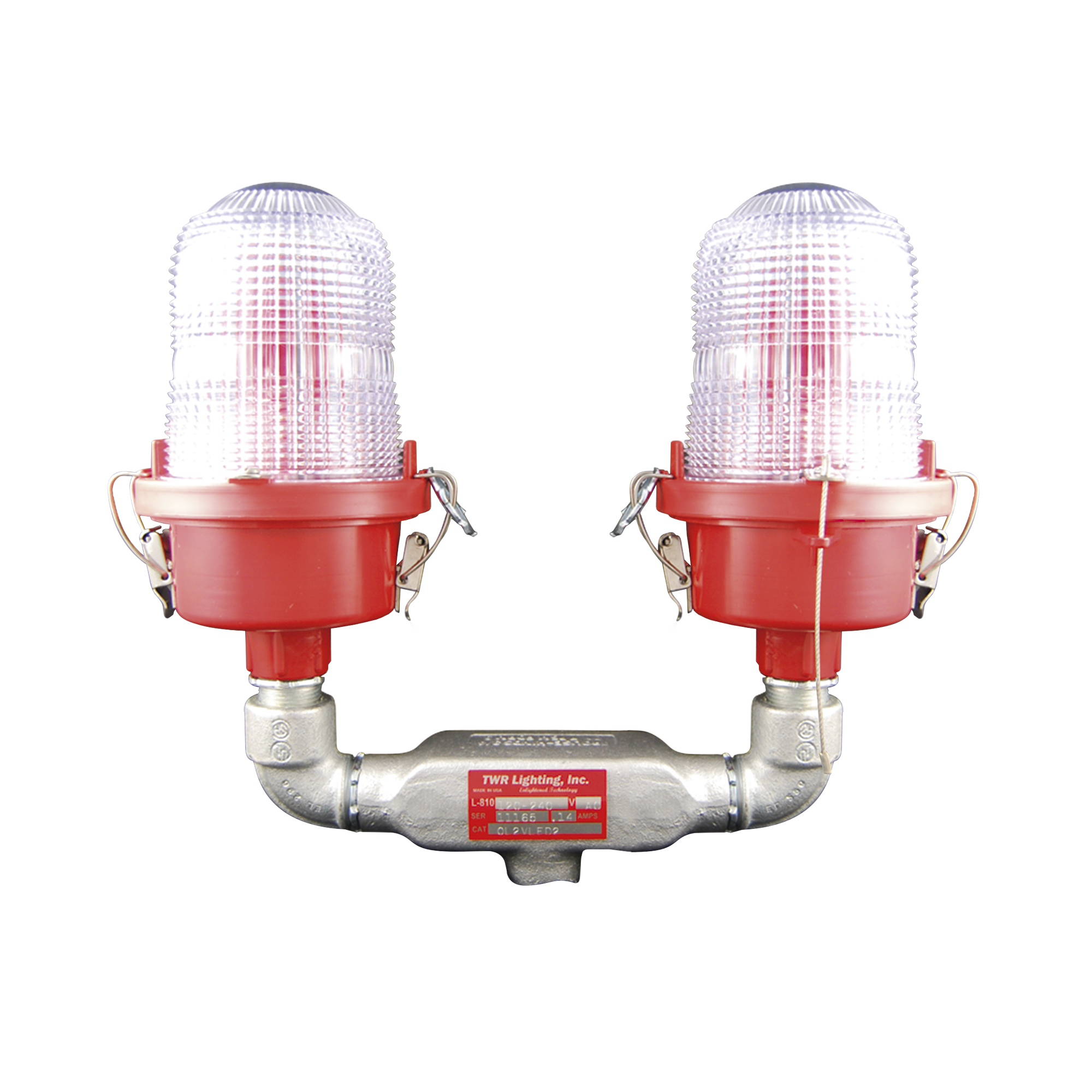 Luz de Obstáculo Doble Baja Intensidad FAA Tipo L-810 / LED Rojo e Infrarrojo / 120-240 VAC / Intensidad Efectiva 32.5 CD / IR 4mW/sr @ 850nm / Base Valox / Lente Acrílico Fresnel / Protección Corrosión