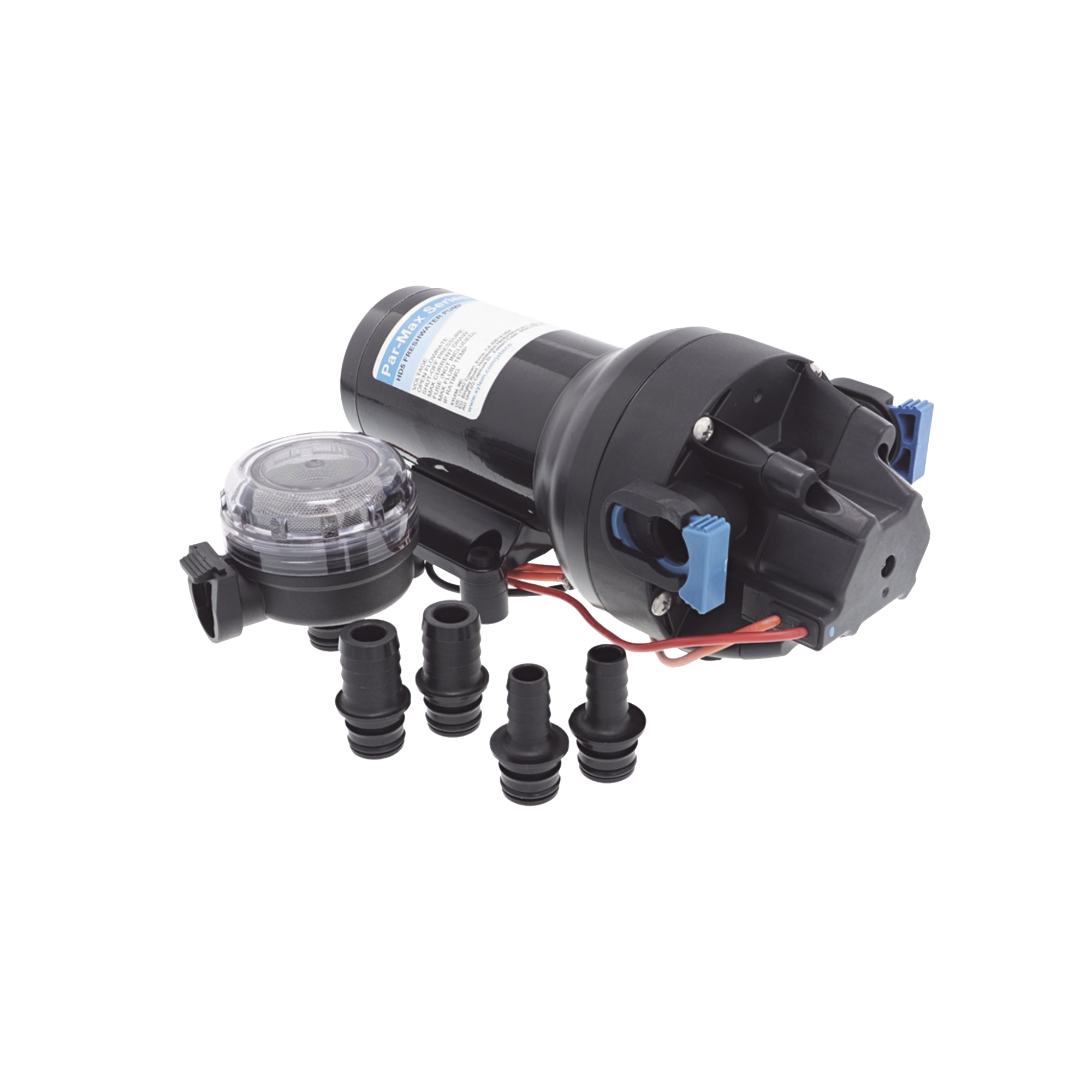 Bomba de diafragma controlada por presión para trabajo pesado ParMax de 12 Vcd, caudal de 5 GPM, presión máxima 60 psi, para manguera de diámetro interior de 13 mm (1/2") y 19 mm (3/4")