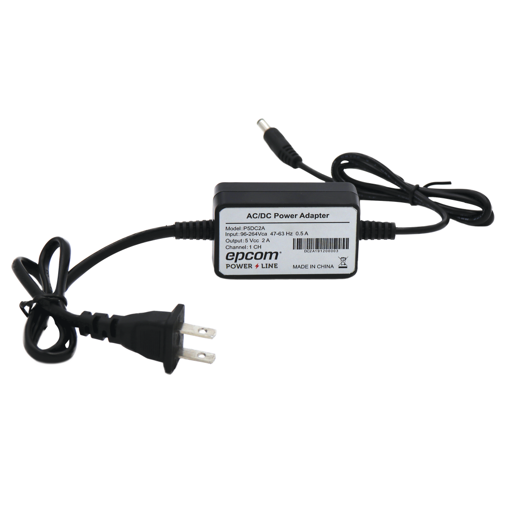 Fuente de poder de 5 Vcc regulado @ 2A; UL; Voltaje de entrada de 100-240 Vca / Con Terminales de Extensión