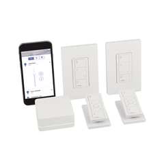 (Caseta Wireless) Kit Hub controlador, 2 atenuadores, 2 controles remotos, 2 base mesa y 2 tapas.