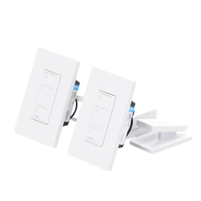 (Caseta Wireless) Kit Hub controlador, 2 atenuadores, 2 controles remotos, 2 base mesa y 2 tapas.