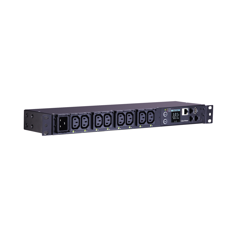 PDU Switchable y Monitoreable por Toma, para Distribución de Energía, Entrada 200-240 Vca NEMA L6-20P, Con 8 Salidas C13, Horizontal 19in, 2UR