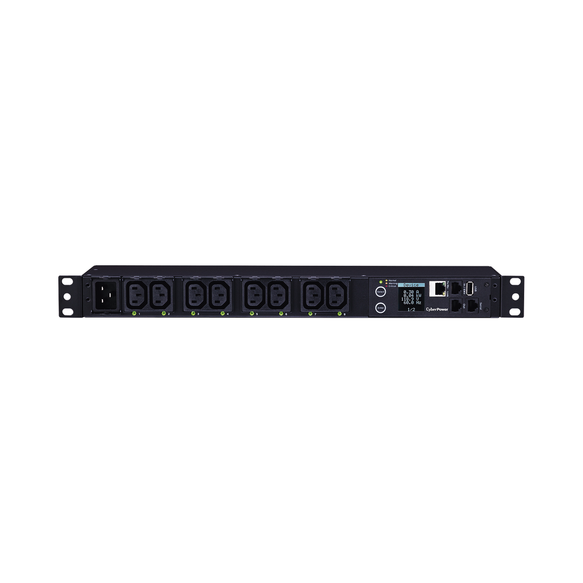 PDU Switchable y Monitoreable por Toma, para Distribución de Energía, Entrada 200-240 Vca NEMA L6-20P, Con 8 Salidas C13, Horizontal 19in, 2UR