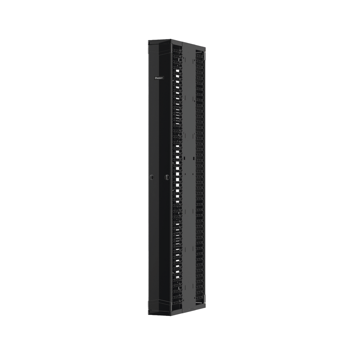 Organizador Vertical PatchRunner™ Mejorado, Doble (Frontal y Posterior), Para Rack Abierto de 45 Unidades, 12in de Ancho, Color Negro