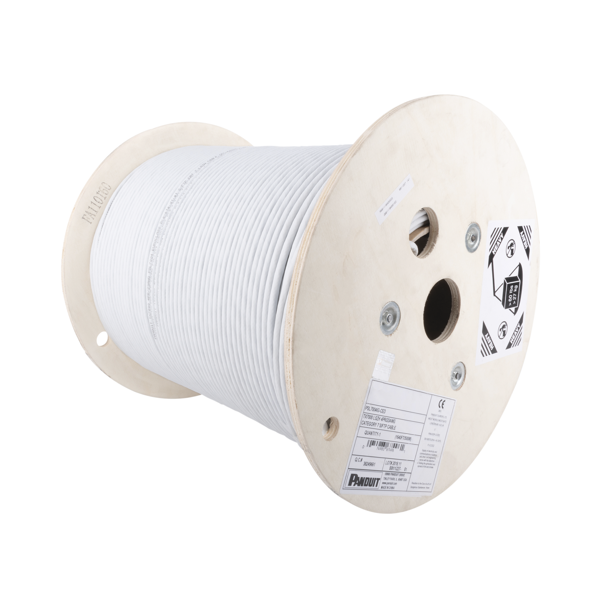 Bobina de Cable Blindado F/UTP de 4 Pares, Cat6A, Soporte de Aplicaciones 10GBase-T, LSZH (Libre de Gases Tóxicos), Color Blanco, 305 Metros (1000 Pies)