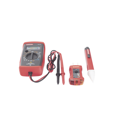 KIT Básico 3 en 1 con Multímetro Digital + Detector de Tensión sin Contacto + Comprobador de Fase GFCI