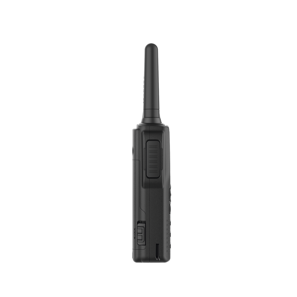 Radio portátil UHF 450-470 MHz, 2 W, 16 canales, Resistente a Golpes MIL-STD-810, manos libres VOX. Incluye antena, batería, cargador y clip