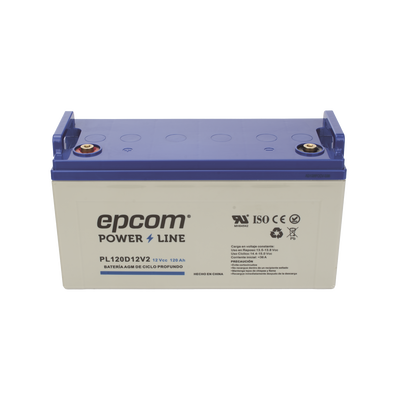 Batería 12 Vcc / 120 Ah / UL / Tecnología AGM-VRLA / CICLO PROFUNDO / Para uso en aplicaciones fotovoltaicas y de emergencia  / Terminales T4