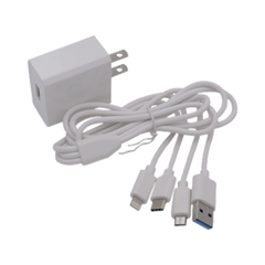 Cargador de pared USB de 5 Vcc 2A / Multi-puertos / USB-C / Micro USB / Tipo C / Lightning (iPhone) / Extensión de cable 1.2 metros