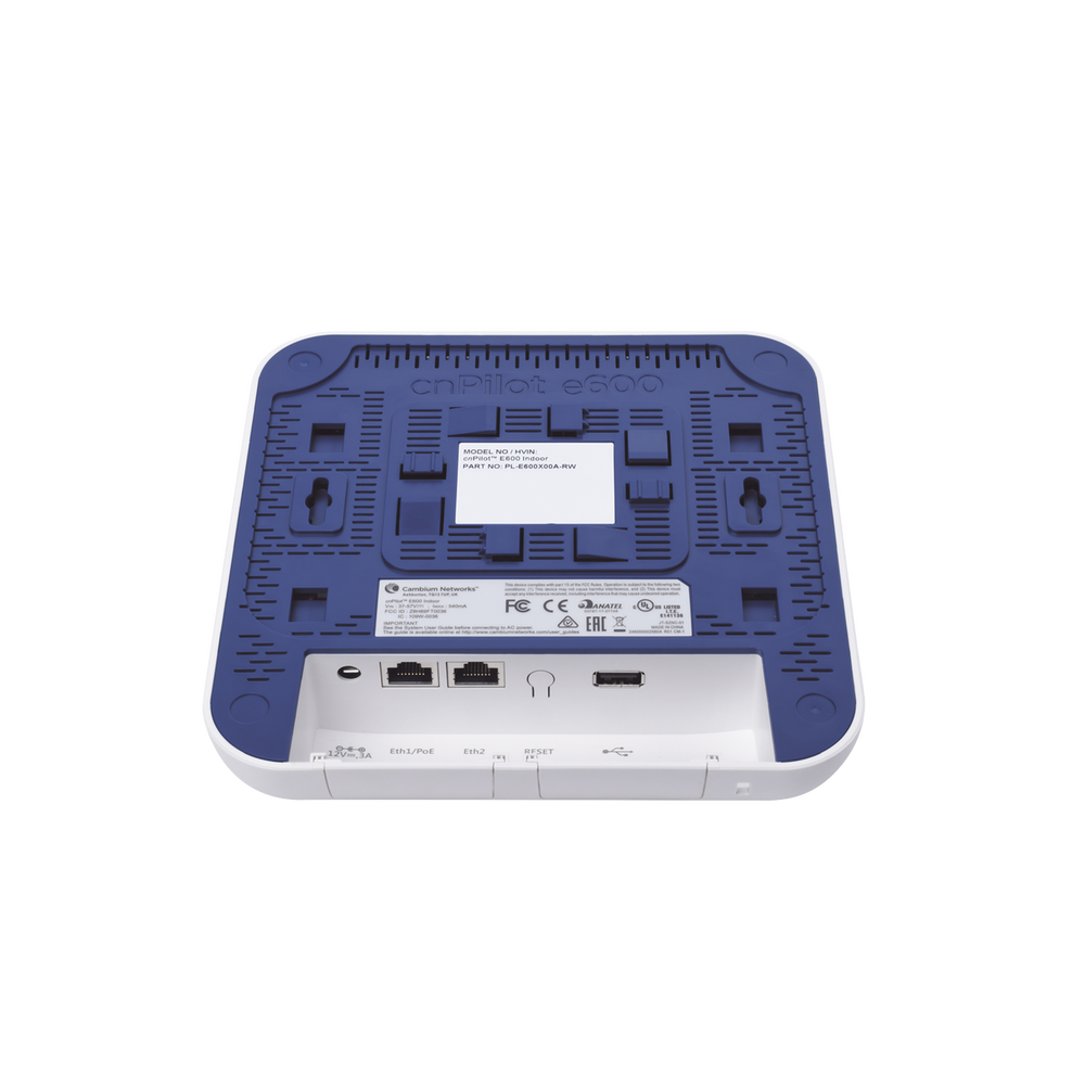 2.13 Gbps / Access Point cnPilote e600 Indoor / Alta cobertura y estable en ambiente saturados usuarios / Doble banda/ MU-MIMO 4X4 / Antena Omnidireccional / 512 Usuarios