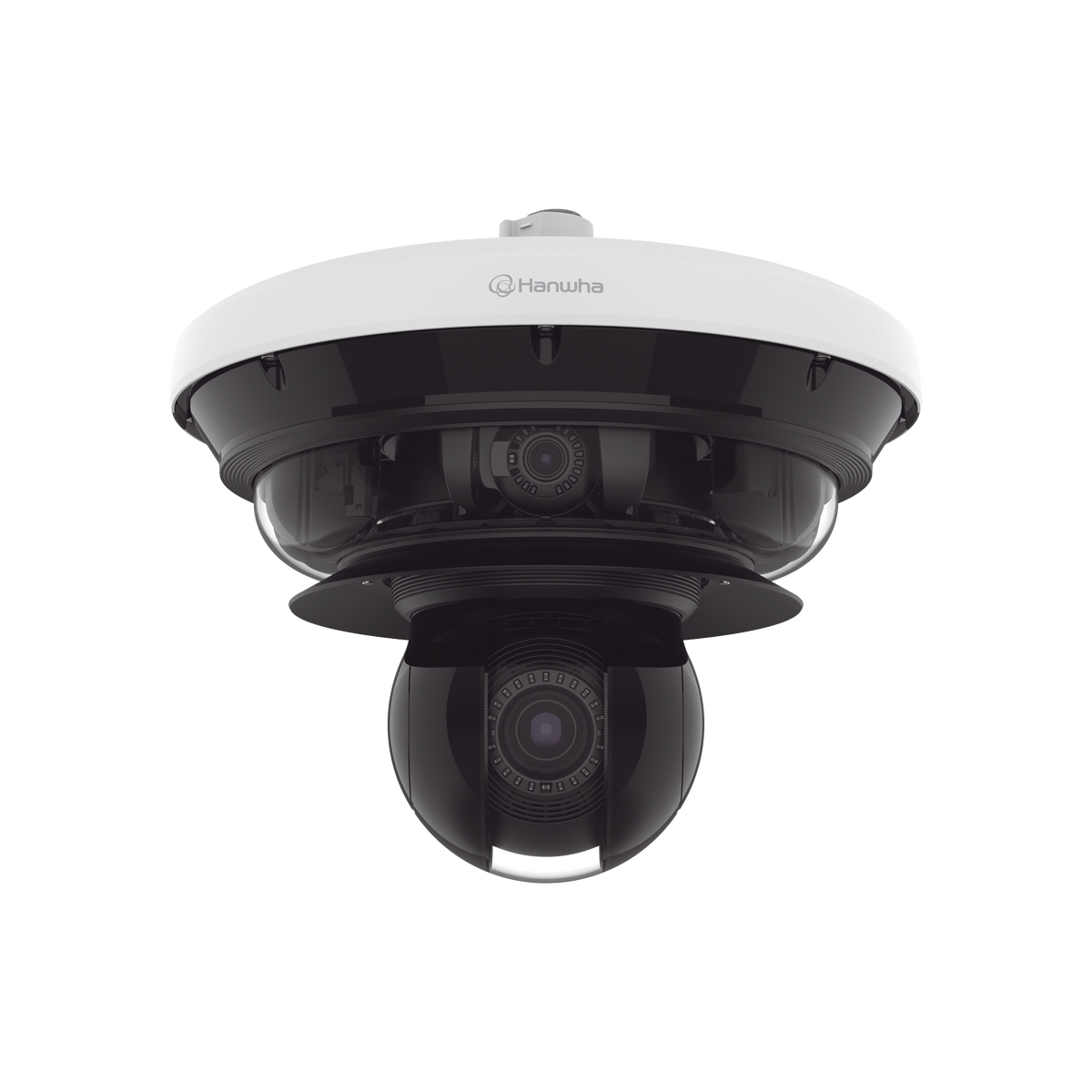 Cámara IP Multisensor 34MP (4 sensores 4K) con lentes motorizados / PTZ 2 MP 40X / Hasta 2 tarjetas MicroSD de 512GB / WDR de hasta 150dB / IP66 / IK10 / autoseguimiento / Inteligencia artificial para eventos