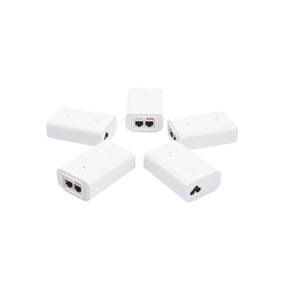 5 Unidades del Adaptador PoE Ubiquiti de 24 VDC, 1.0 A con puerto Gigabit, color blanco