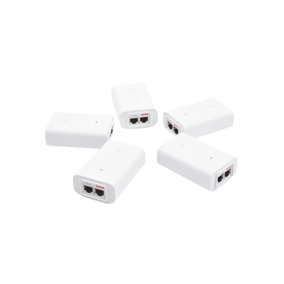 5 Unidades del Adaptador PoE Ubiquiti de 24 VDC, 1.0 A con puerto Gigabit, color blanco