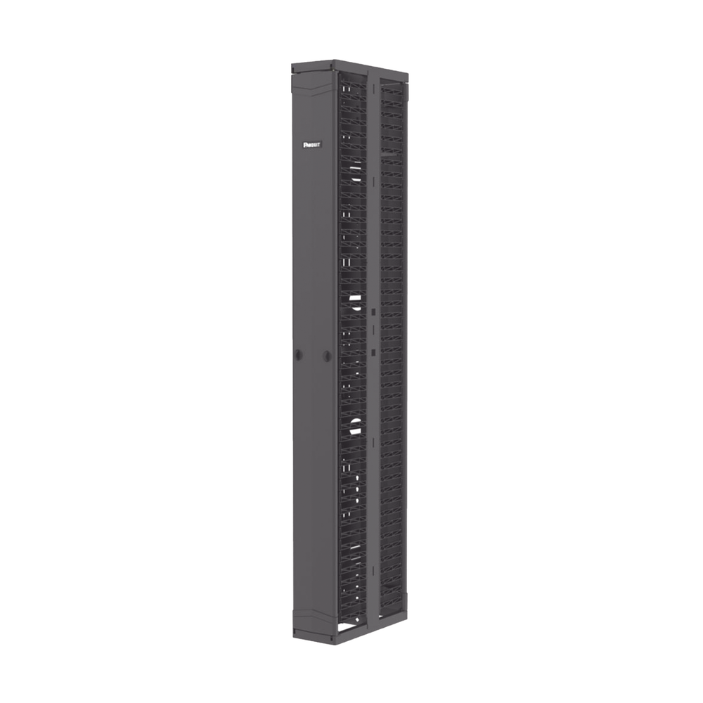 Organizador Vertical PatchRunner™, Doble (Frontal y Posterior), Para Rack Abierto de 45 Unidades, 8in de Ancho, Color Negro