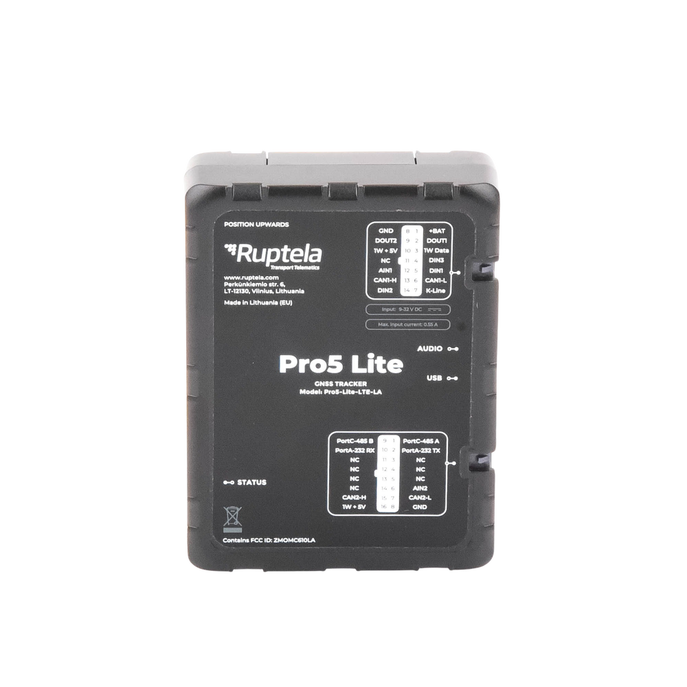 Tracker GPS Pro5 Lite / LTE CAT1 bis (4G), GSM (2G) / Lectura de Datos CAN / Monitoreo de Audio, Temperatura y Combustible / Pequeño con Nano SIM / Conectividad BLE / Protección Avanzada