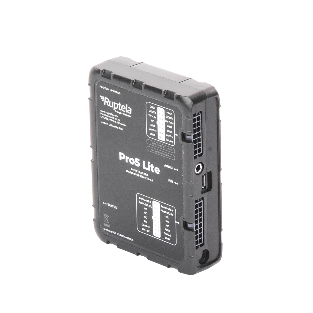 Tracker GPS Pro5 Lite / LTE CAT1 bis (4G), GSM (2G) / Lectura de Datos CAN / Monitoreo de Audio, Temperatura y Combustible / Pequeño con Nano SIM / Conectividad BLE / Protección Avanzada