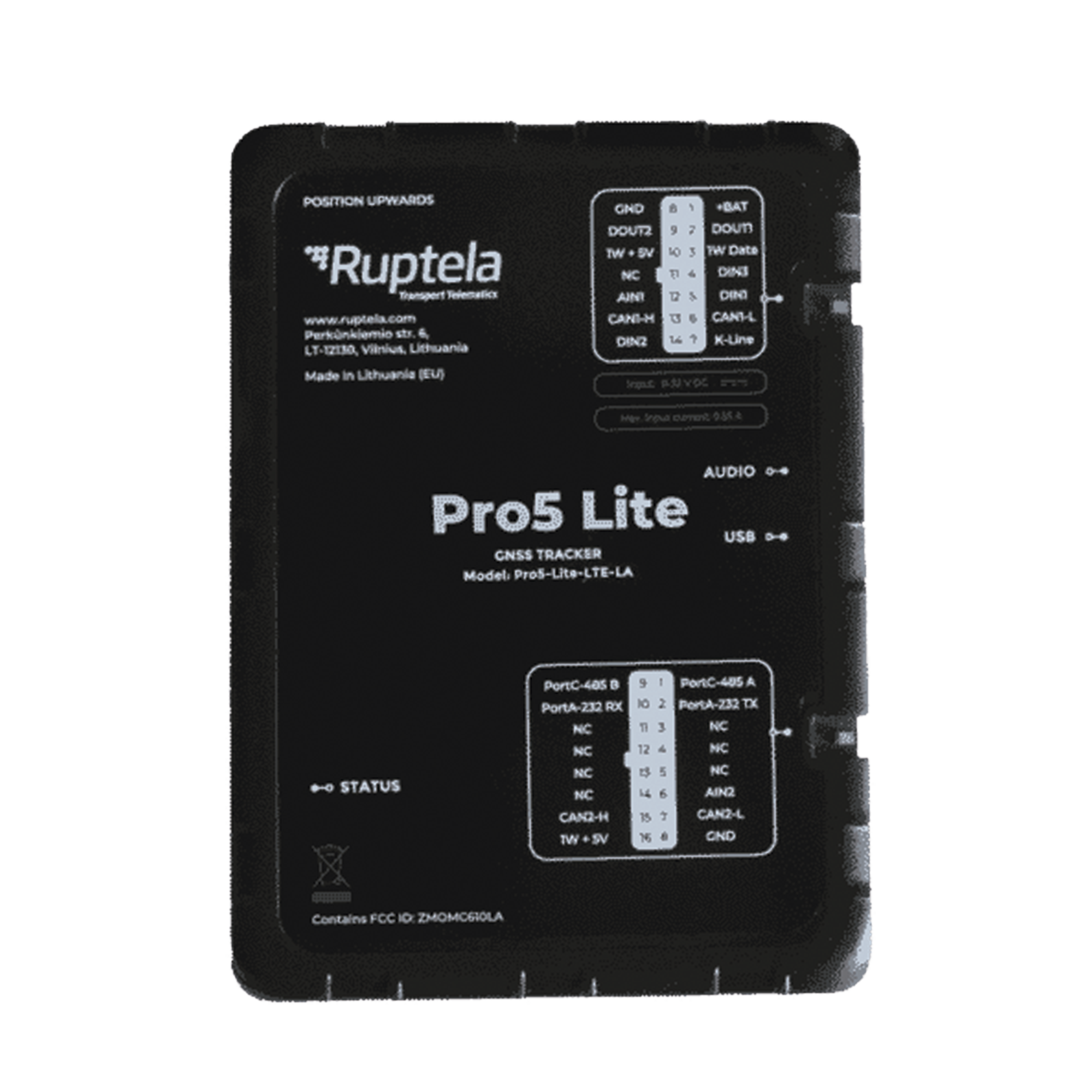 Tracker GPS Pro5 Lite / LTE CAT1 bis (4G), GSM (2G) / Lectura de Datos CAN / Monitoreo de Audio, Temperatura y Combustible / Pequeño con Nano SIM / Conectividad BLE / Protección Avanzada
