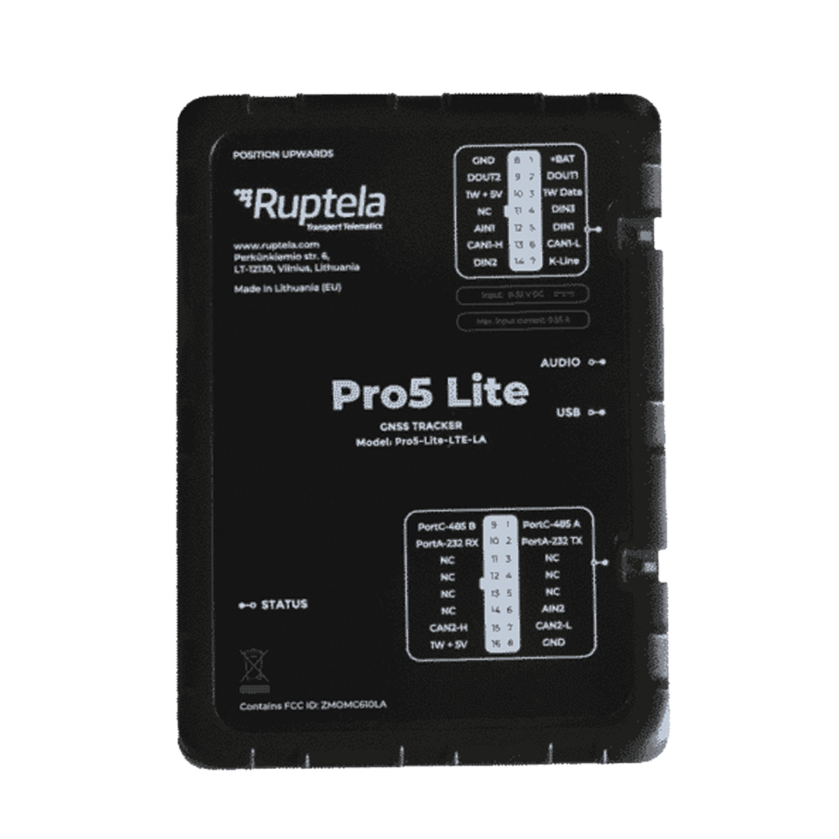 Tracker GPS Pro5 Lite / LTE CAT1 bis (4G), GSM (2G) / Lectura de Datos CAN / Monitoreo de Audio, Temperatura y Combustible / Pequeño con Nano SIM / Conectividad BLE / Protección Avanzada