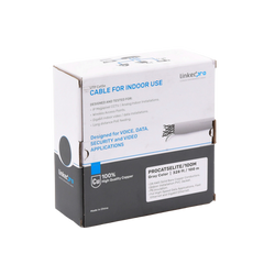 Bobina de cable de 100m, Cat5e, 24 AWG, color Gris, UL, para aplicaciones en videovigilancia, redes de datos. Uso Interior