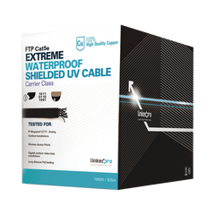 Cable UTP Categoría 5e para Exterior / 24AWG 4 Pares / Conductor Cobre Desnudo / Cubierta LDPE Negra Resistente a Rayos UV / Relleno Anti-Humedad PE Tap Compound / Soporte PoE IEEE 802.3at y Gigabit Ethernet / 1000 ft (304.8 m)