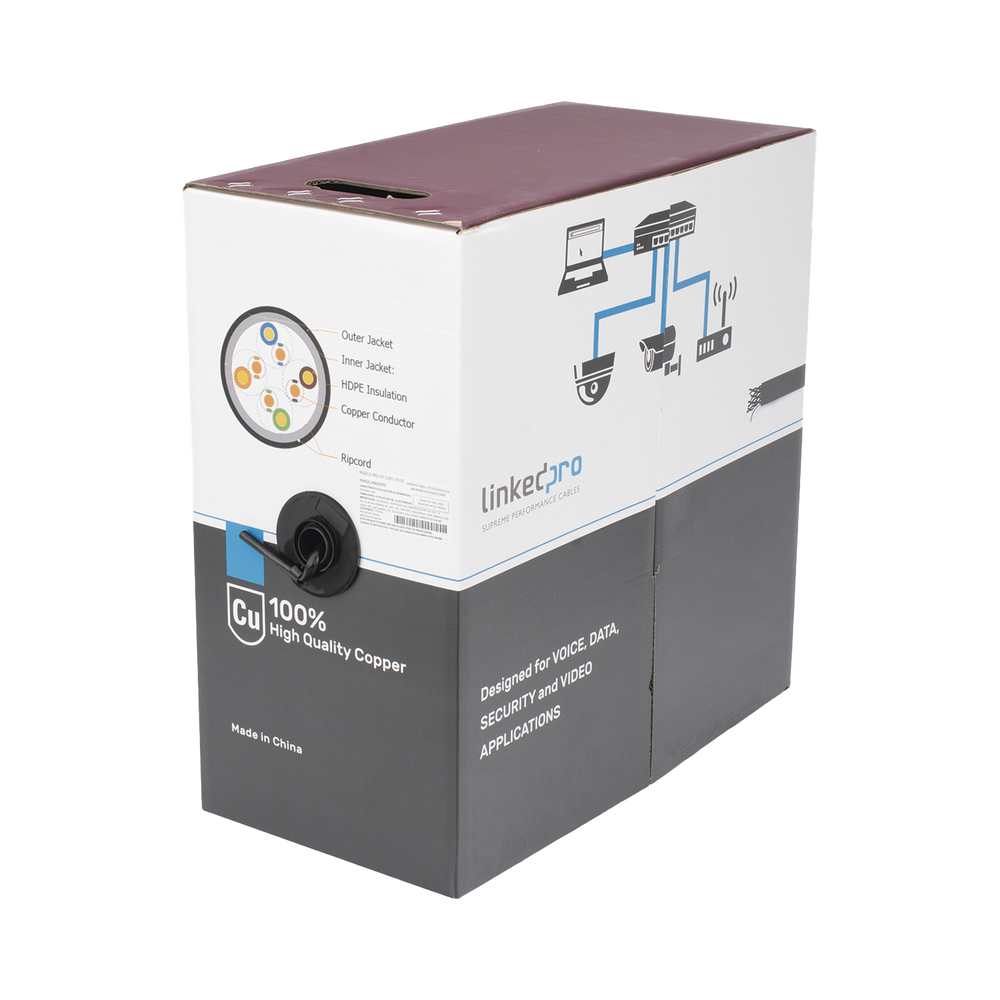 Bobina de Cable UTP 305 Metros (1000 Pies), Cat5e con Doble Forro, para Exterior, Climas Extremos, Color Negro