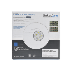 Cable Cat5e de alto rendimiento, con certificaciones ETL, UL, color gris, de 100 m ( 328 ft ) para aplicaciones en CCTV, redes de datos. Uso interior.